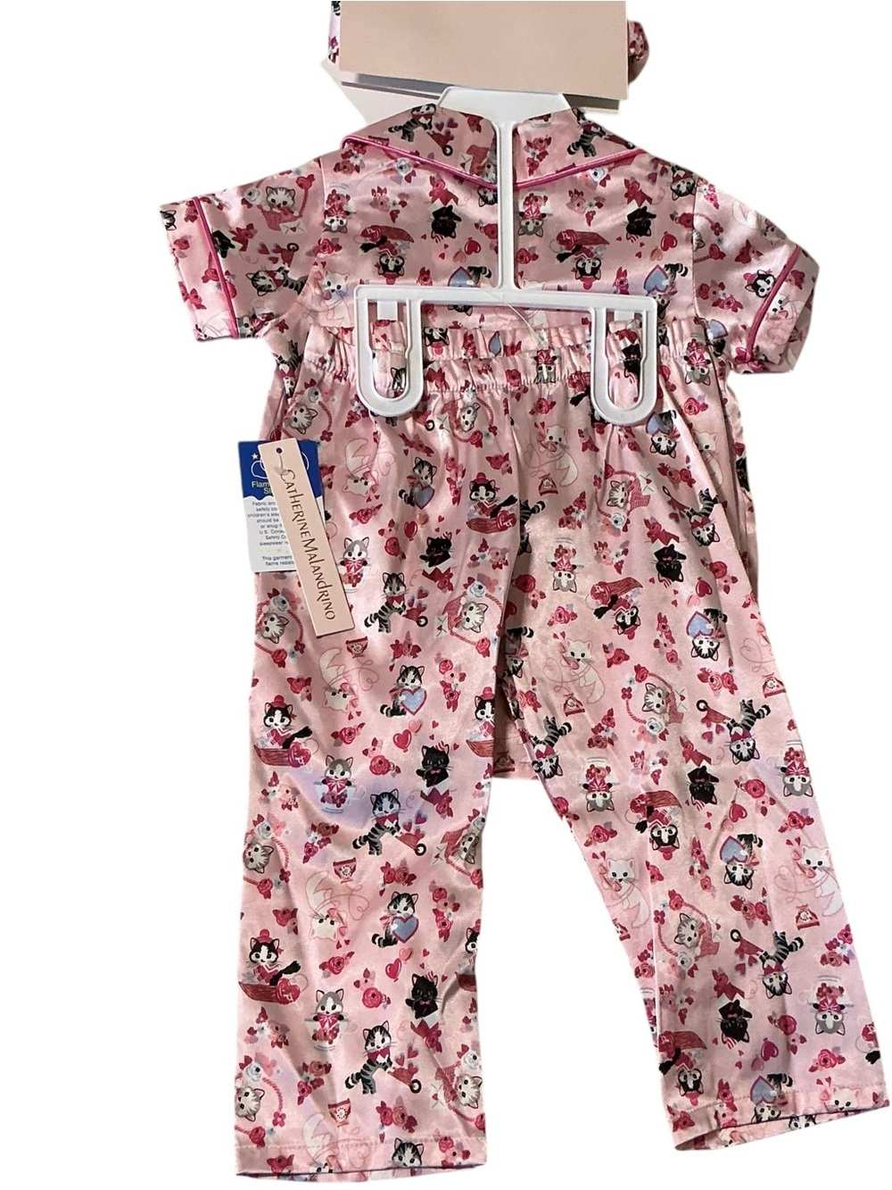 Catherine Malandrino Pink Satin Kids Pajama Set with Matching Headband - NWT